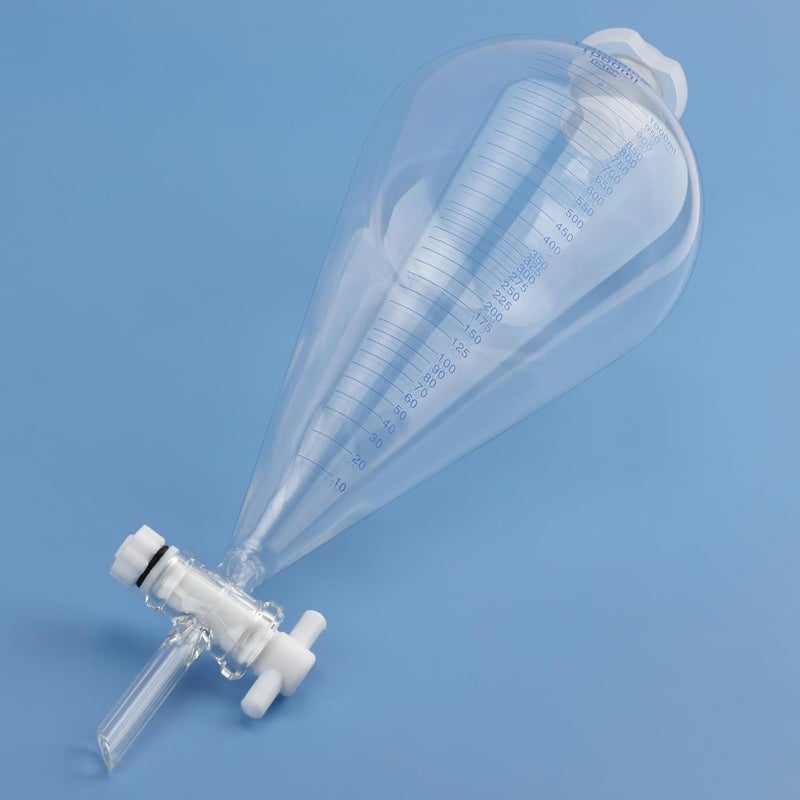 Labasics Graduated Separatory Funnel, 1000 ml Heavy Wall Borosilicate Glass Separating Funnel with 24/29 Joint and PTFE Stopcock - Image 5